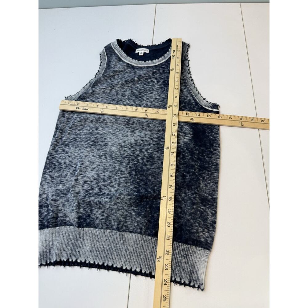 Minnie Rose Cotton Cashmere Frayed Tank Top Women's M Blue Grunge Distressed - Picture 7 of 7